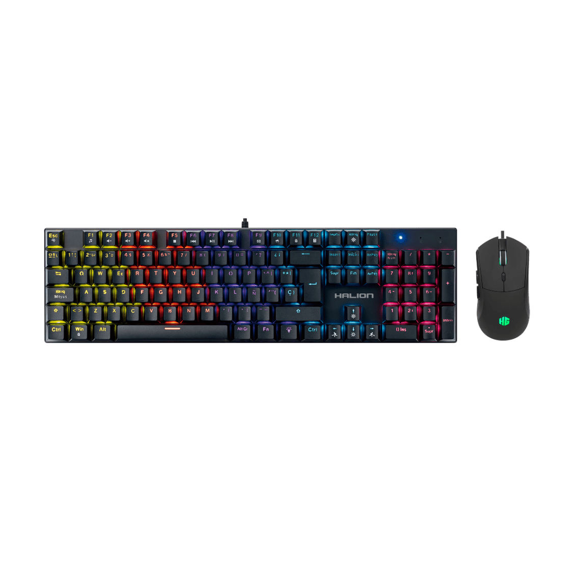 Kit Gamer 2 en 1 Mecánico Halion Harrier K201C 105 Teclas Rainbow Mouse RGB 7200 DPI