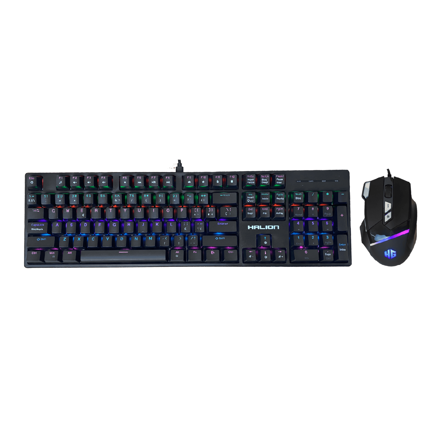 Kit Gamer 2 en 1 Mecánico Halion Pegaso HA-861C Rainbow Mouse 7200 DPI RGB