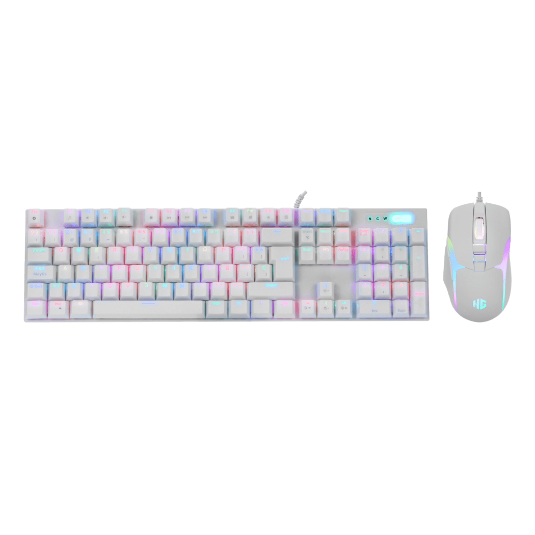 Kit Gamer 2 en 1 Mecánico Halion Damon HA-863C Blanco Mouse 7200 DPI RGB