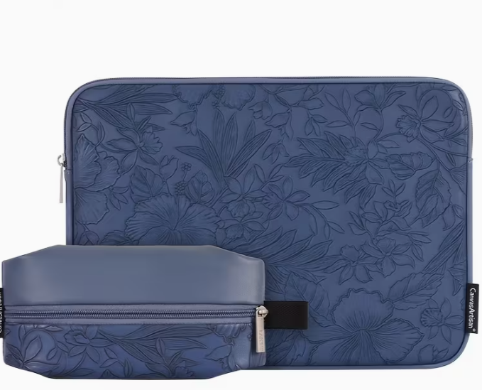 Kit Funda + Porta Accesorios Azul Texturizada Floral