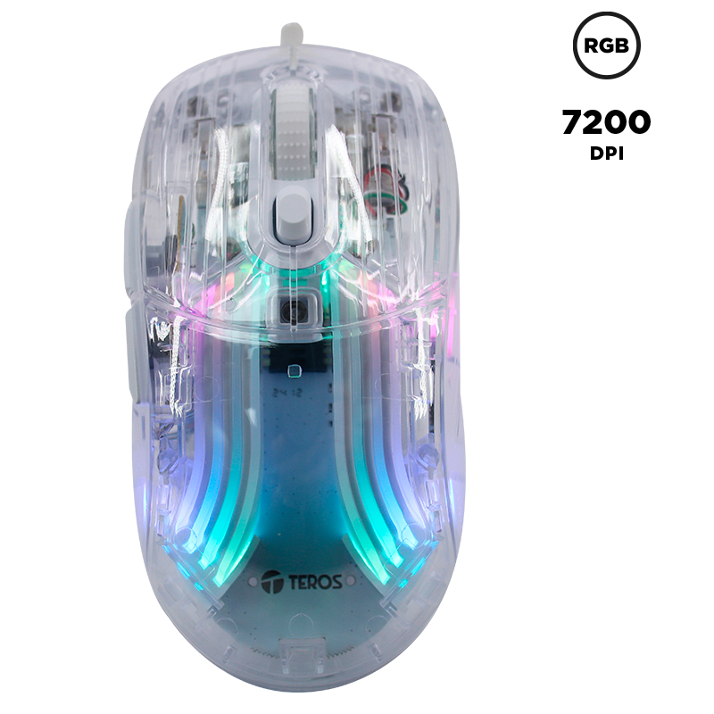Mouse Gamer Teros TE-1216G 2 Botones RGB Transparente