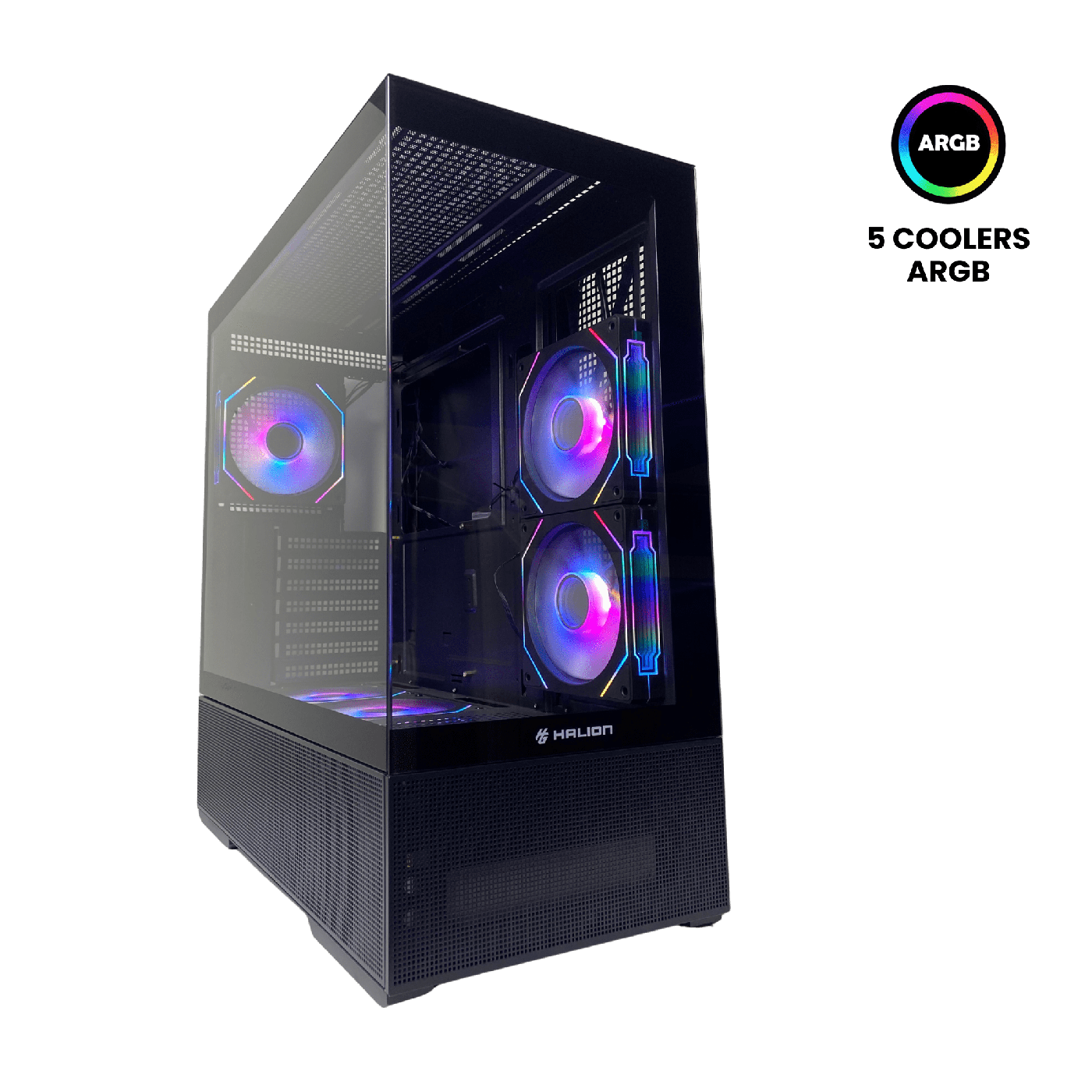 Case Gamer ATX Halion Crystal 706B Fish Tank 5x ARGB USB 3.0 sin Fuente