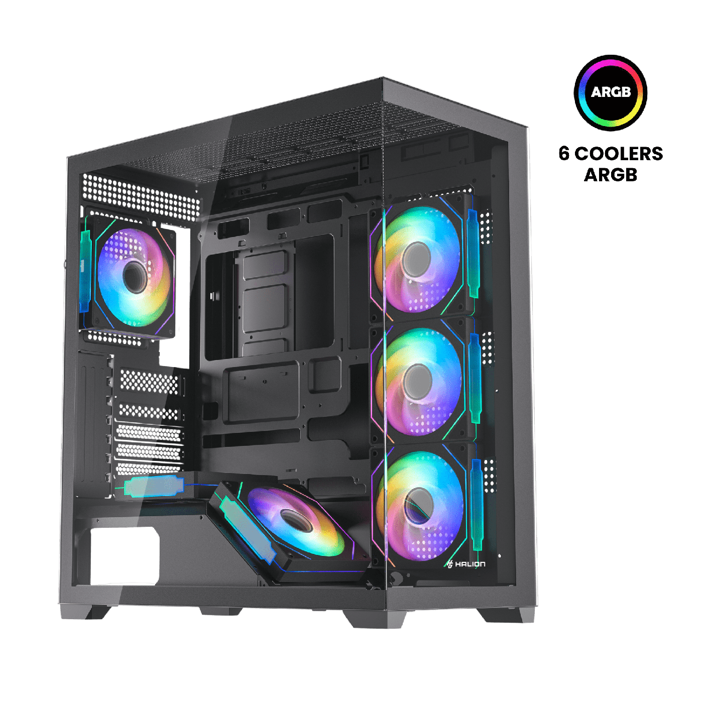 Case ATX Gamer Halion Fish Tank Saturno M05 6x ARGB sin Fuente
