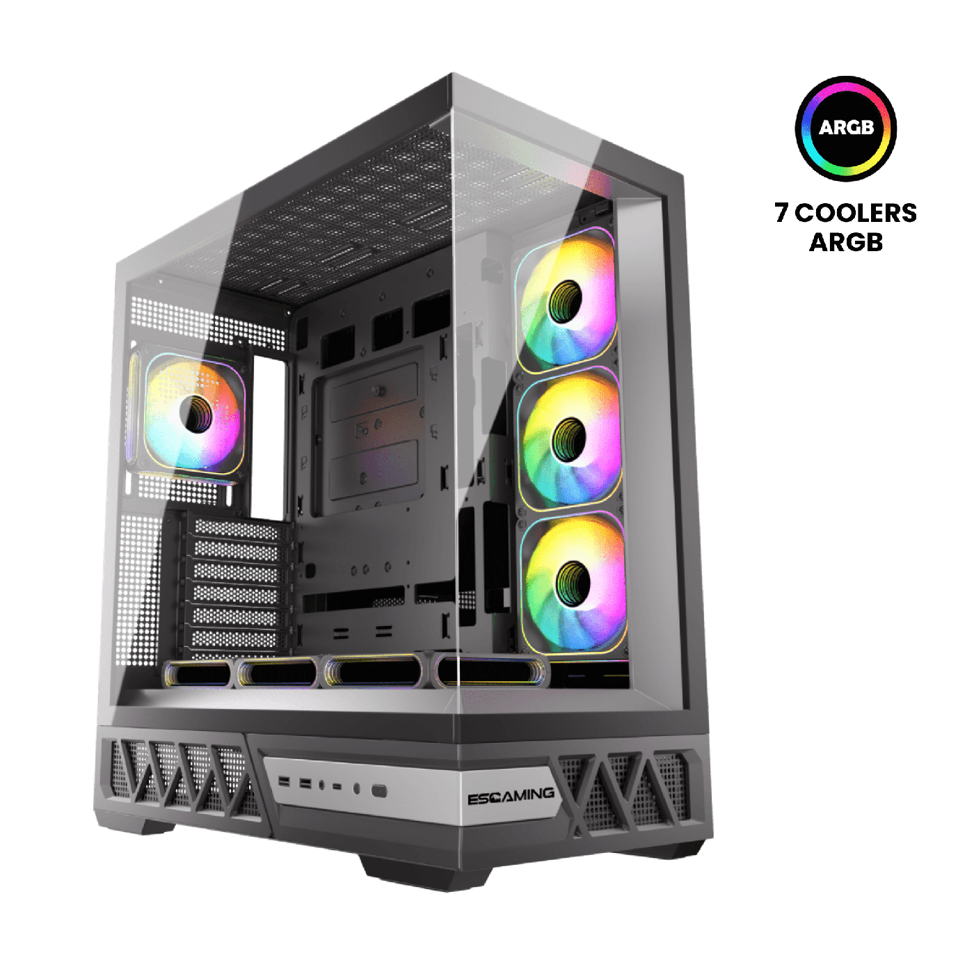 Case Gamer ATX Esgaming Enkido 7x ARGB Hub C/R Negro sin Fuente