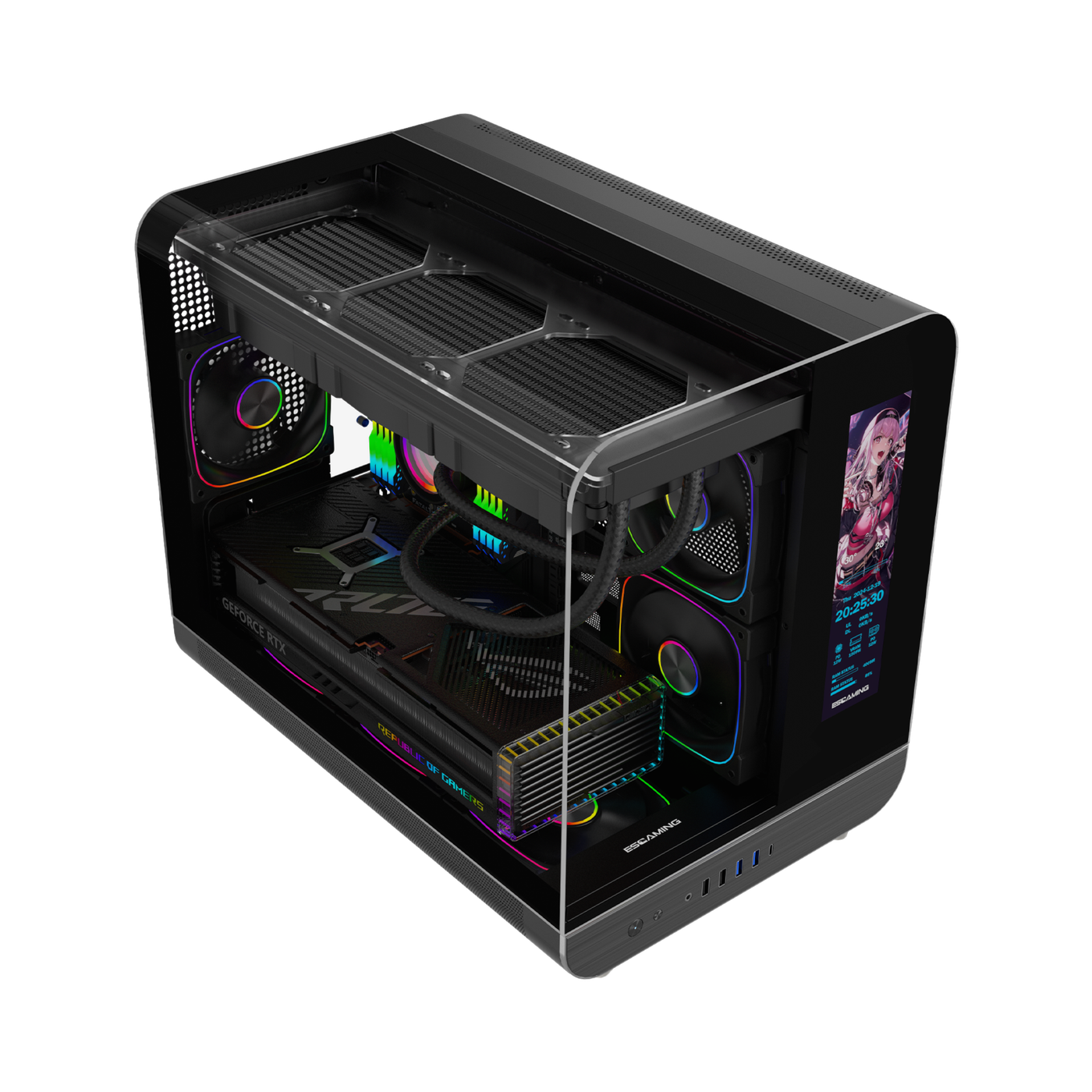 Case Gamer ATX Esgaming Aircraft 007 LCD Display Aluminio 3x 12 ARGB sin Fuente — foto 3