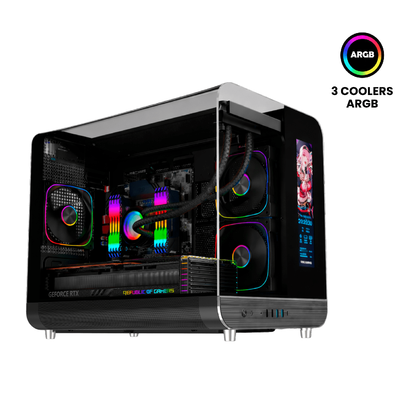 Case Gamer ATX Esgaming Aircraft 007 LCD Display Aluminio 3x 12 ARGB sin Fuente