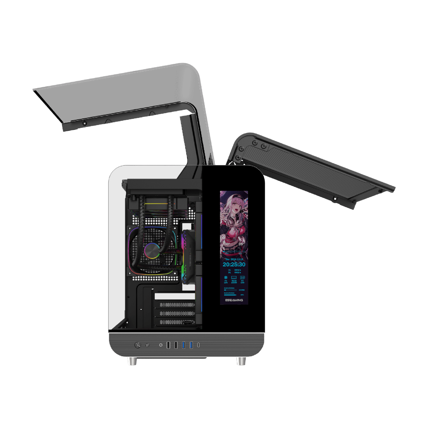 Case Gamer ATX Esgaming Aircraft 007 LCD Display Aluminio 3x 12 ARGB sin Fuente — foto 2