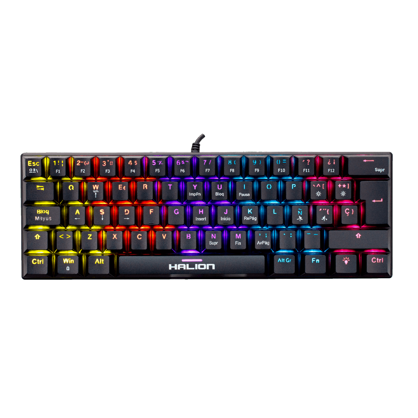 Teclado Mecánico Halion Comanche 62 KM201 62 Teclas Rainbow Red Switch