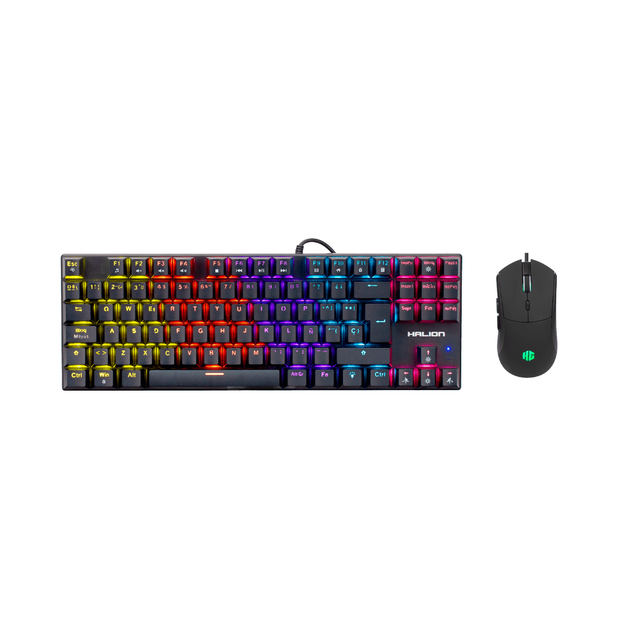 Kit Gamer 2 en 1 Mecánico Halion Mecano K203C 88 Teclas Rainbow Mouse RGB 7200 DPI